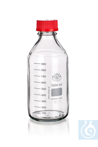 Laboratorium draadfles GL45, met PP dop en ring (rood), helder, 500ml, 10st....