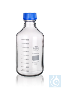 Druklaboratoriumfles GL45, met PP-dop en ring (blauw), helder, 1000ml, 10st....