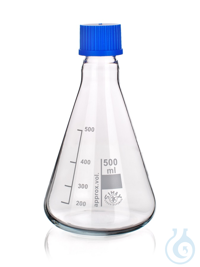 Flask, Erlenmeyer, GL25, with PP-Cap and Ring (blue), 100ml, 10/PK Flask,...