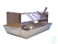 Staining dish of stainless steel with tilting rack