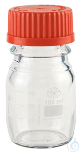 6Artículos como: Reagent bottles with thread and scale, clear borosilicate glass 3.3, with red...