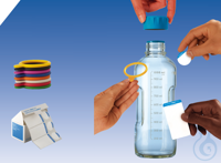Laboratory bottles with retrace code, pouring ring and screw cap, clear glass...