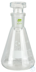 Erlenmeyerkolben mit Teilung, Borosilikatglas 3.3, mit NS-Glasstopfen ml NS 250 29/32