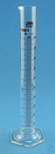 Measuring cylinders, borosilicate glass 3.3, tall form, hexagonal base, amber...