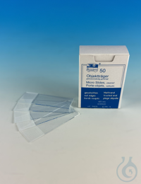 Microslides, cut edges, approx. 1 mm thick with frosted stripe on one side ca. 76 x 26 mm old...