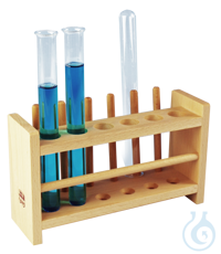 Reagenzglasgestelle aus Holz, f&uuml;r Gl&auml;ser bis ca. 18 mm &Oslash; f&uuml;r 6 Gl&auml;ser, mit 6...