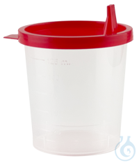 Urine specimen containers, disposable, polypropylene, with cover and marking...