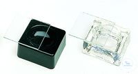 Staining block made of clear glass molded, with semi-circular depression 32 mm dia, with cover...