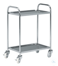 Stainless steel trolley with four castors diam. 125 mm and 2 shelves, capacity per shelf 80 kg,...