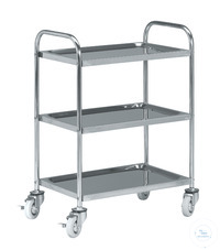 Stainless steel trolley with four castors diam. 125 mm and 3 shelves, capacity per shelf 80 kg,...