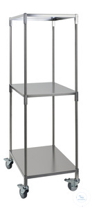 Verrijdbaar extra frame, 55 x 75 x 185 cm (LxBxH), 4 zwenkwielen met rem, 3 trays, volledig 18/8...