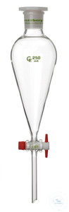 Separatory funnel, 100 ml, Squibb, grad., PTFE plug size 12,5/2,5 mm, PE-stopper size 19/26...