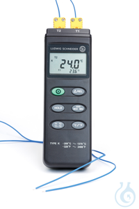 Digitale handmeter type 13100 Digitale handtemperatuurmeter met 2 ingangen type 13100 voor sonde...