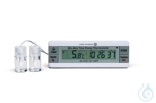 Digital Therm. Typ 13050, -40+70 °C/-40+158 °F u. Uhrzeit, mit 2 Sensoren, 1 m K