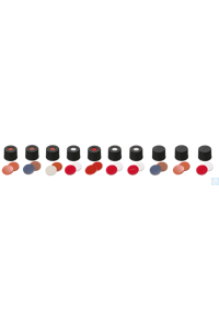 neochrom® Schraubkappen ND8 m. Loch, PP, Naturkautsch. rot-or./TEF transp., 100  Schwarze...