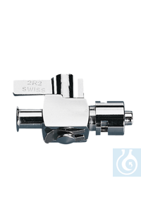 neoLab® metalen doorstroomtap, Luer-aansluitingen 1 x vrouwelijk 1 x mannelijk. Metalen...