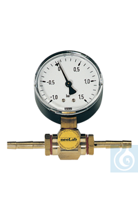neoLab® Coarse vacuum/pressure gauge, 2 connections 7 mm, vacuum 1-0 bar, pressure 0-1.5 bar