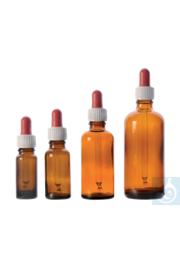 neoLab® Druppelfles bruin, schroefpipet, 30 ml Ronde druppelflesjes met schroefpipet en rubberen...