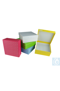 neoLab® Set de 5 boîtes cryogéniques avec couvercle attaché pour 100 cryovials 1,5 ml/ 2,0 ml ;...