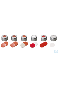 neochrom® Alu-Bördelverschluss ND8 farblos mit Loch, Silikon weiß/PTFE rot
