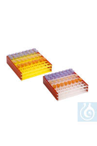 neoRack® reaction vessel rack interlocking red/white, PP, 8 x 8 vessels 12 mm