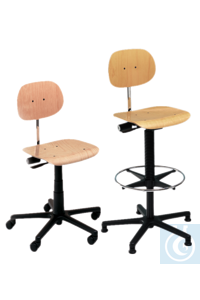 neoLab® Siège pivotant en hêtre avec roulettes, hauteur d'assise régl. env. 42-54 cm Chaises...