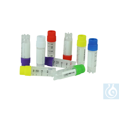 Cryomaster® Kryoröhrchen mit Außengewinde, 2.0 ml, Standring, 1D-Barcode, weiße 