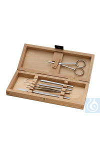 Microscopy set in a wooden, 5 pcs.