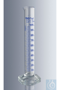 Maatcilinder 250:2 ml, klasse A, blauwe hoofdpunt ringverdeling, DIN EN ISO 4788, afgesteld op...