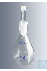 Specific gravity bottles, 25 ml, calibrated pear shape, with ground-in glass stopper,...