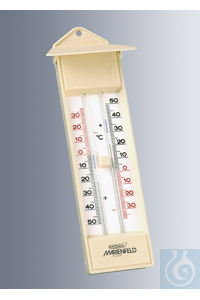 Maxima-Minima-Thermometer, elfenbeinfarbiges Kunststoffgehäuse mit Schutzdach, 230x60 mm, mit...