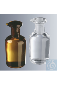 Dropping bottles 50 ml, amber glass, with flat head stopper made of glass, round shoulder...