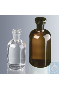 Rundschulterflaschen 2.000 ml, Enghals, Braunglas mit Normschliff und Glasstopfen NS 29/32...