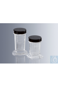 Staining jars acc. to Coplin, tall shape made of heavy-walled soda lime glass (pressed glass),...