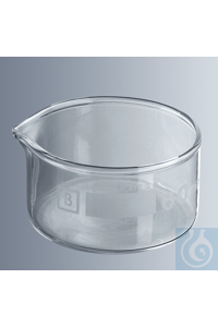 Kristallisatieschalen 95x55 mm (Ø x H), 200 ml met tuit, borosilicaatglas 3.3, cilindrische vorm,...