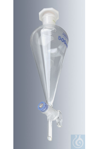 Scheidetrichter 500 ml, nach Squibb, hergestellt aus Borosilikatglas 3.3, gem. DIN ISO 4800, Hahn...