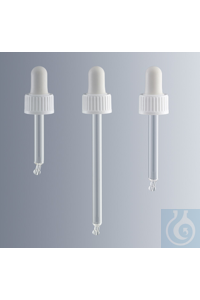 Screw cap with dropping pipette, with DIN thread GL 18, cap made of white polypropylene, pipette...