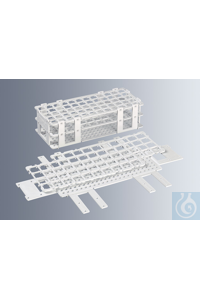 Test tube stands, for 40 test tubes of 20 mm diameter, white polypropylene, suitable for water...