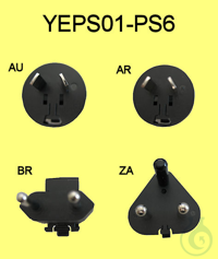 Power plug adapter set (AU, ZA, BR, AR) Mains adapter set for YEPS01-USB 