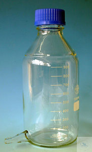 Niveaugefäß 1000 ml, mit Schraubkappe blau, Boro 3.3