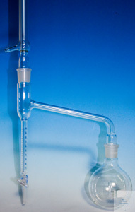 Waterbepalingstoestel 10 ml:1/10, cpl. w. Rondbodemkolf 500 ml Liebig koeler 400 mm, met kraan,...