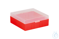ratiolab® Kryo-Boxen, PP, ohne Raster, rot, 133 x 133 x 52 mm
