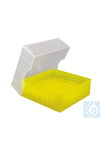 ratiolab® Cryo Boxes, PP, grid 6 x 6, ye llow, 133 x 133 x 50/75 mm,...