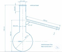 Destillatiekolf 200 ml ASTM D86 met passing op de hals diameter 21+-0.3 mm