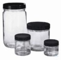 950 ml 32oz Flint Glass Straight Sided Round w/89-400 Black Polypropylene Cap & Teflon Disc...