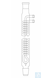 Dimrothkoeler met GL 14 aansluitingen, kern en huls NS 45/40, lengte 250 mm, borosilicaatglas 3,3