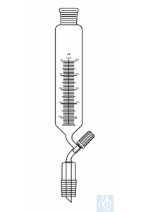 Druppeltrechter 1000 ml, NS 29/32 ventiel met PTFE spindel, zonder drukcompensatie, gegradueerd