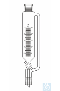 Ampoule à addition cylindrique 50 ml, RN 14/23 clé en PTFE, avec tube d'équilibrage, graduée