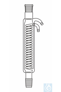 Réfrigérant à serpentin, double enveloppe L: 300 mm, rodage mâle et femelle NS 29, avec olives en...