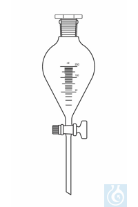 Scheitrechter 500 ml, NS 29/32 met schaalverdeling, kraan met glazen plug, conische vorm volgens ISO